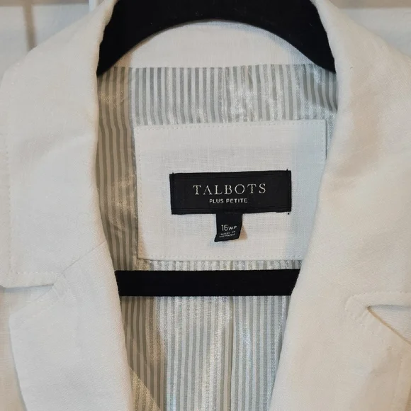 Talbots Classic 100% White Linen  Blazer Size 16WP - Picture 2 of 7